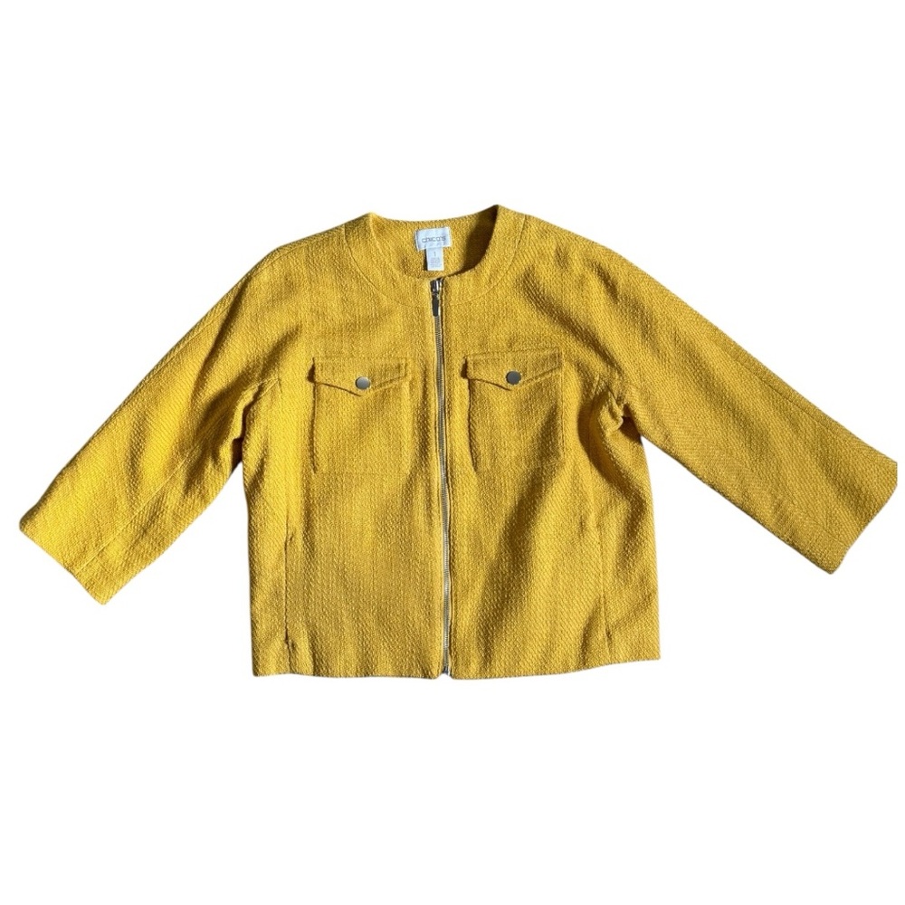 Chicos Textured Swing Jacket Size Medium Mustard … - image 2